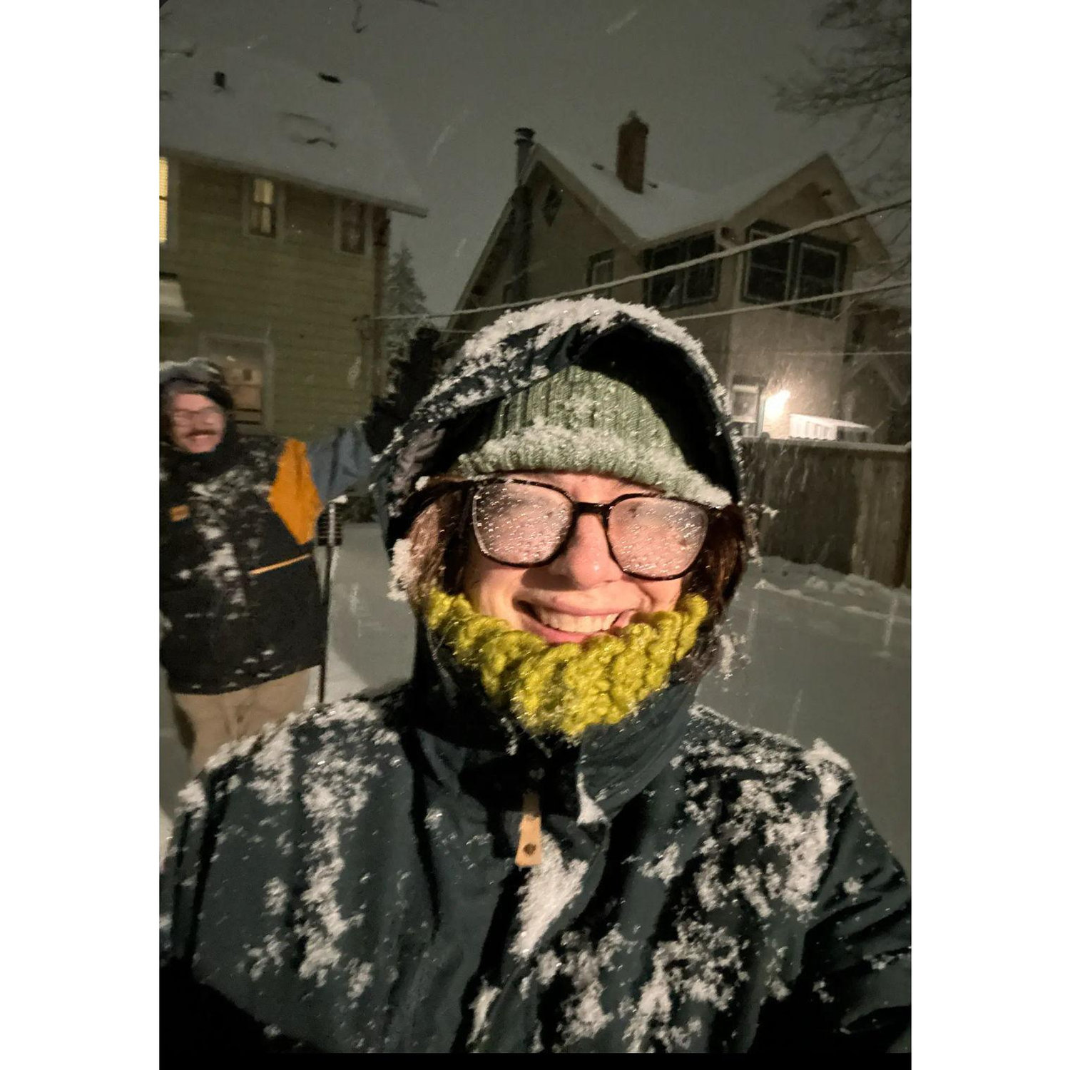 Enjoying the snow in our backyard