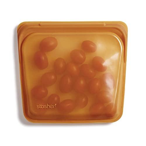 Stasher 100% Silicone Food Grade Reusable Storage Bag, Honey (Sandwich) | Plastic Free Lunch Bag | Cook, Store, Sous Vide, or Freeze | Leakproof, Dishwasher-Safe, Eco-friendly, Non-Toxic | 15 Oz