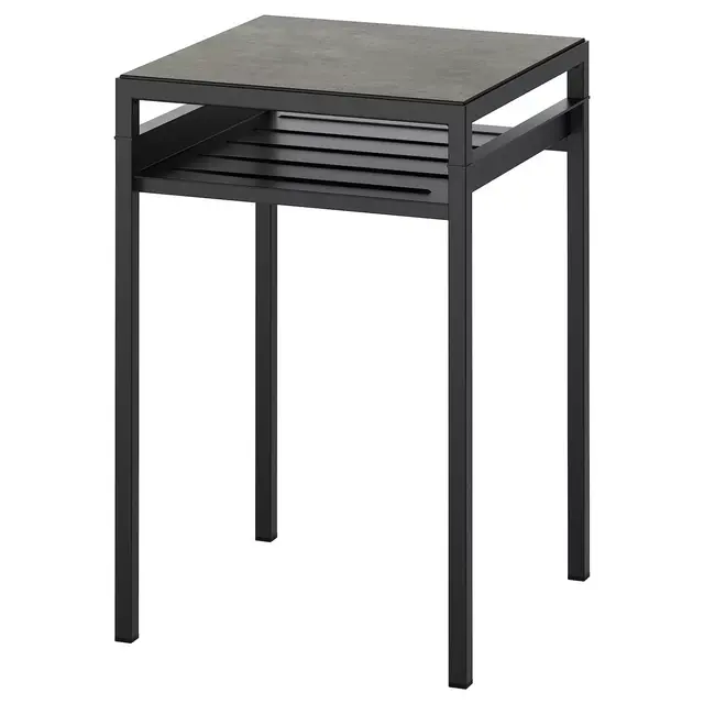 NYBODA Side table w reversible table top, dark gray concrete effect, black, 15 3/4x15 3/4x23 5/8 "