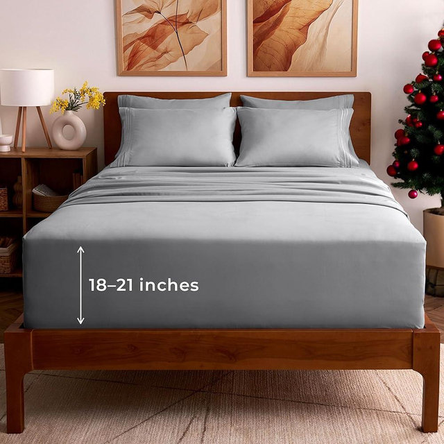 Mellanni Queen Sheet Set - 6-Piece Iconic Collection Bedding, (Including 4 Pillowcases), 21-Inch Extra Deep Pocket, Easy Care, Ultra Soft, Cooling Sheets, Brushed Microfiber - Light Gray