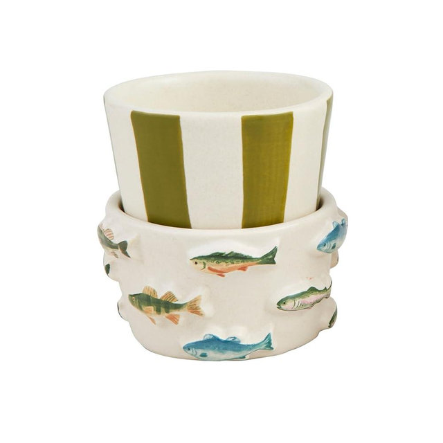 Mud Pie 2" x 3" Dia Retreat Stacked Tidbit, Fish