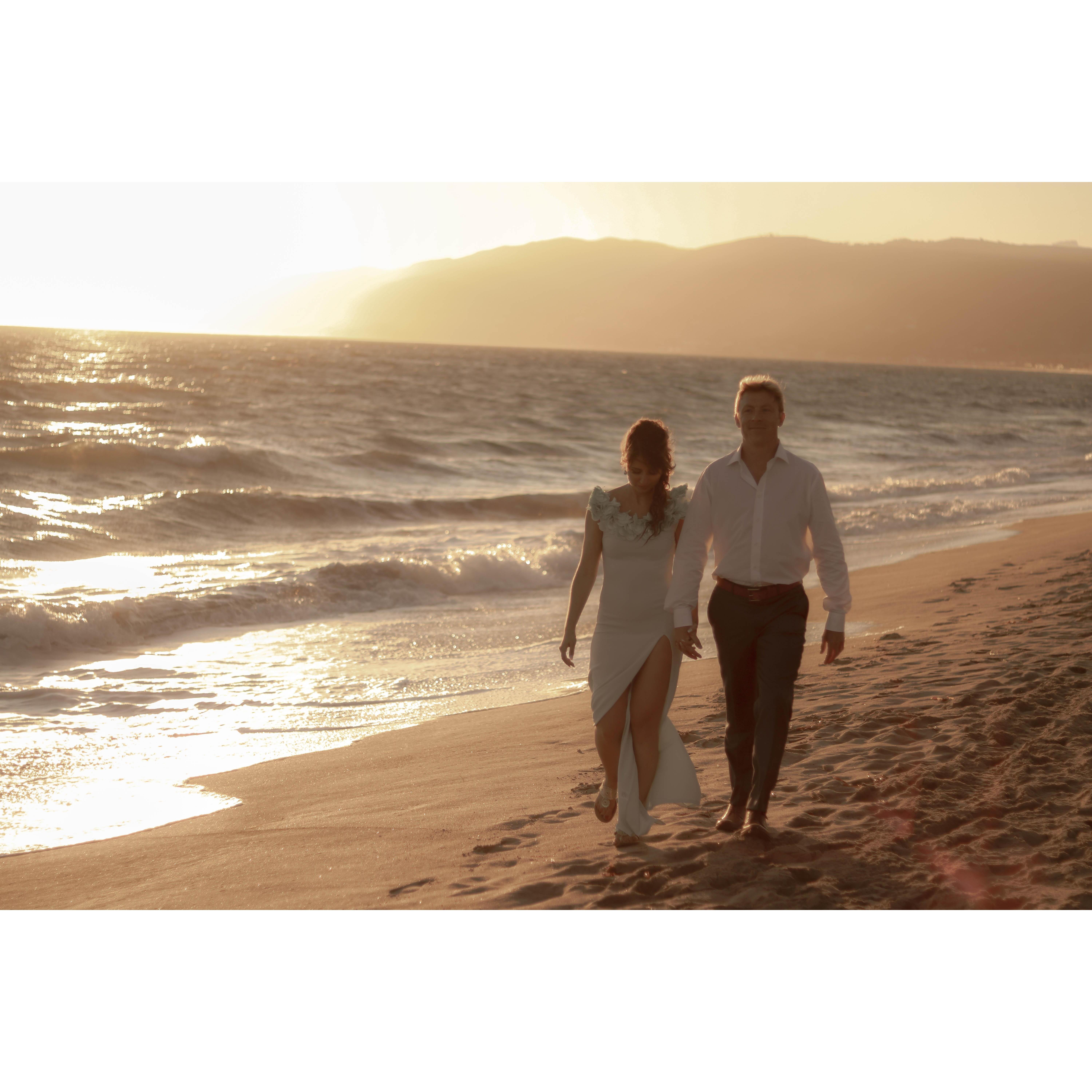 Sunsets, sand and surf. Some of our favorite things. We both love the beach and enjoy spending time together by the water relaxing, reading and eating a delicious sandwich from Bay Cities.