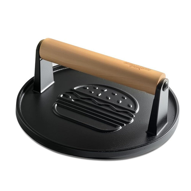 XUDAKAIXIN Cast Iron Smash Burger Press 7.1",Grill Bacon Meat Press Tool,Perfect for Blackstone, Camp Chef, Weber Grills & Indoor Griddles – BBQ & Cookout Must-Have (Round -Grooved)