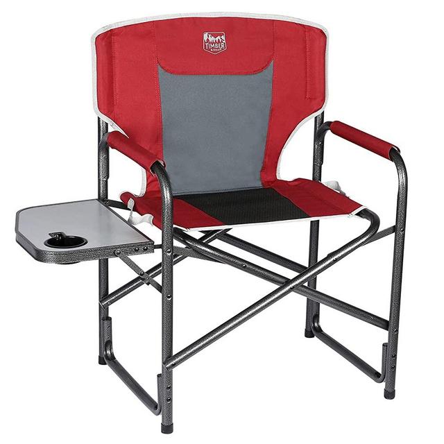 TIMBER RIDGE Portable Outdoor Camping Folding Director's Chair with Side Table Lightweight Aluminum Frame-Supports 300lbs(Red)