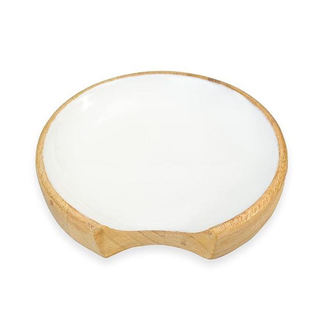 Folkulture White Spoon Rest for Stove Top, Coffee Spoon Rest for Kitchen Counter, Round Kitchen Spatula Holder for Countertop, Wood Spoon Rest, Farmhouse Spoon Holder (4.7 Inches - White Enamel)