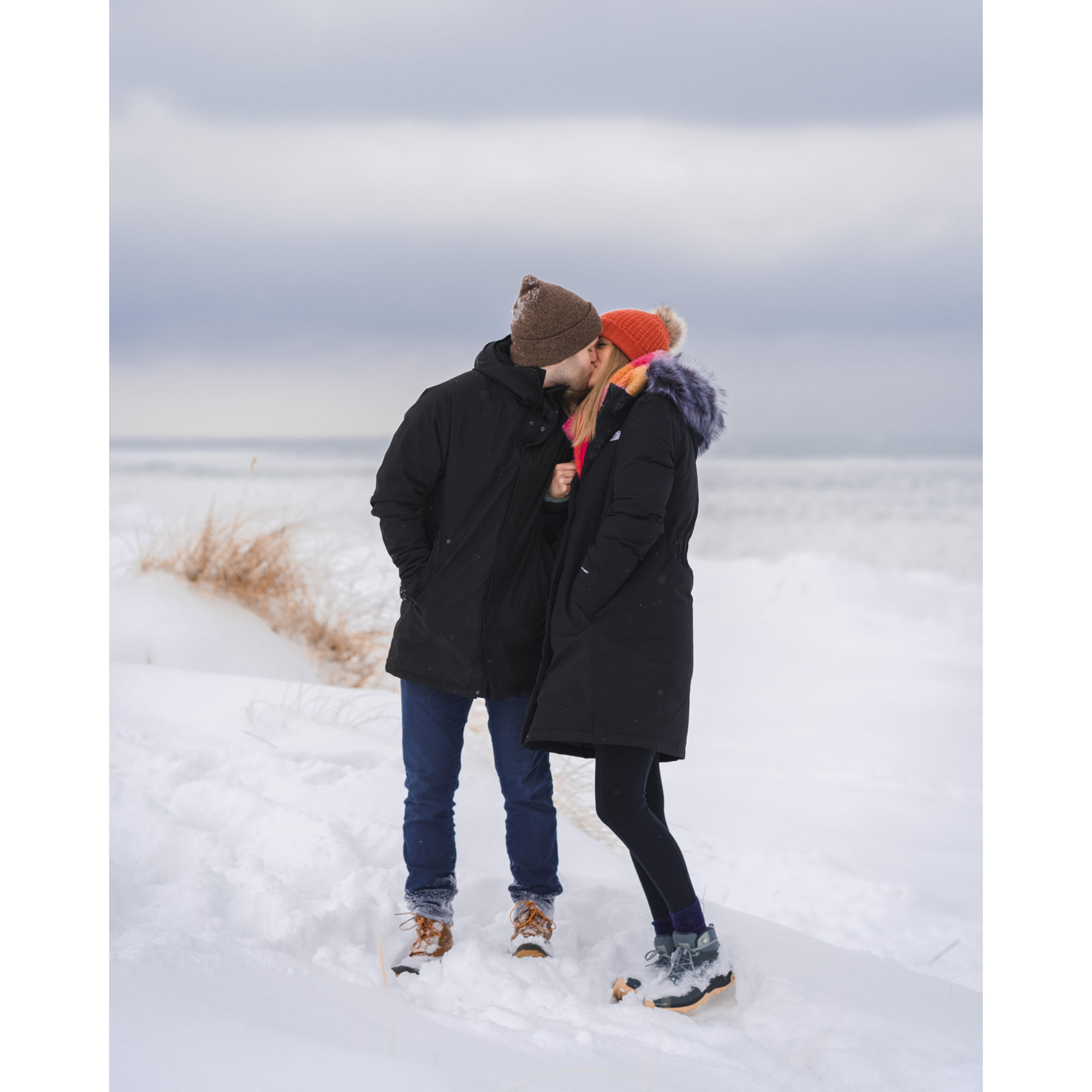 On the frozen beach of Lake Michigan