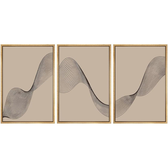 SIGNWIN Framed Canvas Print Wall Art Set Minimalist Abstract Line Wave Modern Black Line Illustrations Modern Art Decorative Boho Relax/Zen for Living Room, Bedroom, Office - 24"x36"x3 NATURAL