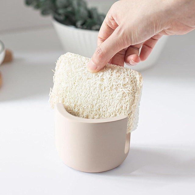 MOPHONICHOME Diatomite Sponge Holder For Kitchen Sink, Ultra Absorbent Stone Drying Caddy - Quick Drying Stone Sponge Holder, Diatomaceous Earth Sponge Holder (3.14x2.75x2.36 inches, Beige)
