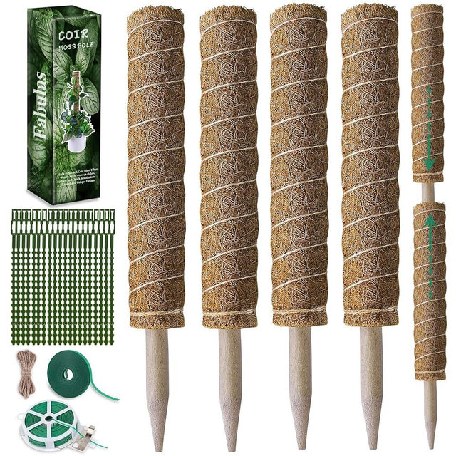 Moss Pole 47.5 Inch, 4 Pack Moss Poles for Climbing Plants, Monstera Coir Totem Pole, 16 Inch Moss Sticks for Indoor Plant Support, Train Pothos Creepers Potted Plants Grow Upwards, with Garden Ties