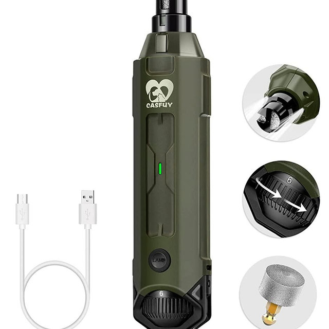 Casfuy 6-Speed Dog Nail Grinder - Newest Enhanced Pet Nail Grinder Super Quiet Rechargeable Electric Dog Nail Trimmer Painless Paws Grooming & Smoothing Tool for Large Medium Small Dogs