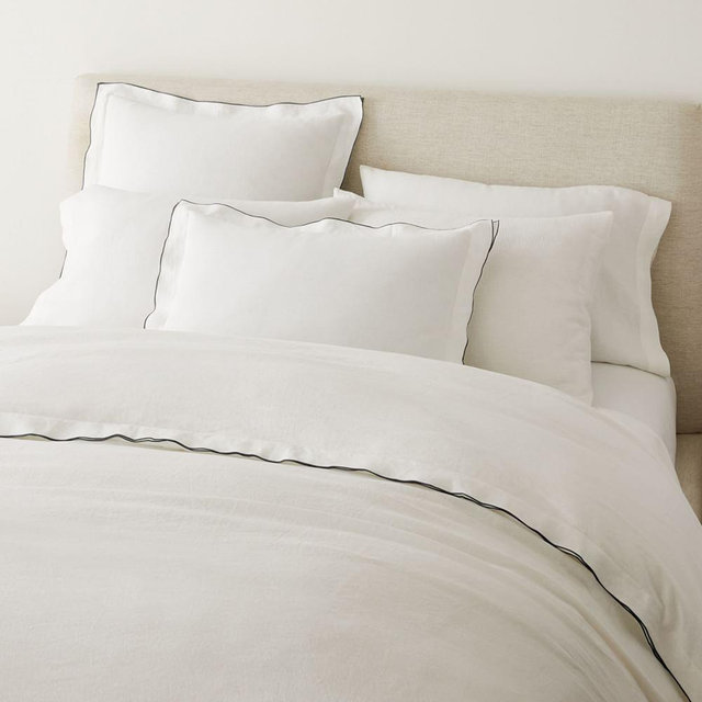 European Flax Linen Merrow Edge Full/Queen Duvet, White/Black