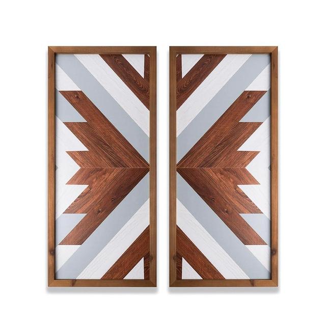 2Pcs Aztec Wood Wall Decor Southwest Nursery Kitchen Boho Cyan Black Wall Art Modern Vintage Geometric Farmhouse Rectangle Framed Hanging Signs Living Room Bathroom Decor (cyan, Rectangle 2 pcs)
