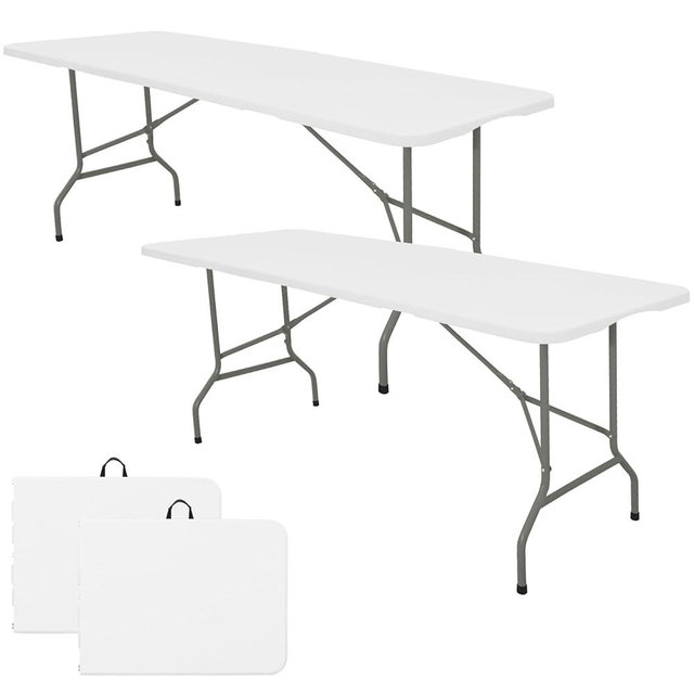 Set of 2 Folding Table 6 FT Camping Table Portable Heavy Duty Plastic Rectangular Outdoor Dining Table Steel Legs Fold-in-Half with Carrying Handle for Indoor,Picnic,Party,Wedding,Events(White)