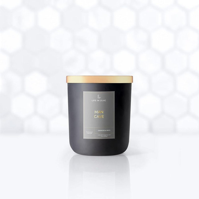 Life in Lilac Man Cave Candle: Oakmoss & Spice, Luxury Scented Natural Soy Candle, Hand Poured, 60 Hour Burn Time, Vegan, All Natural Wick, Giftable Long-Lasting Aromatherapy Candle - 2 lbs