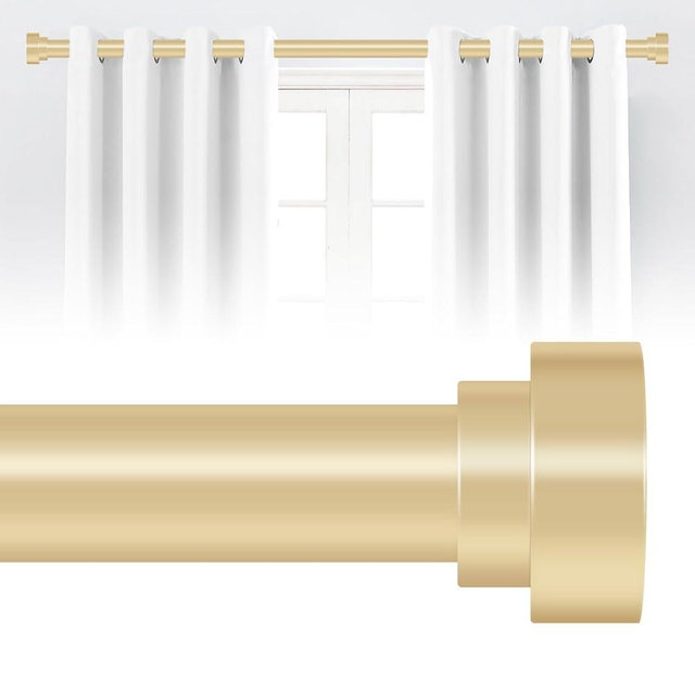HEI! DEAR Gold Curtain Rods for Windows 72 to 144 Inch(6-12ft),1 Inch Heavy Duty Curtain Rods,Adjustable Long Curtain Rod,Modern Single Drapery Rods,Telescoping Window Curtains Rod 30-144",Brass Gold