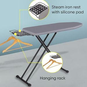 Deluxe Ironing Board with Heat Resistant Cover and Thicken Felt Pad, Heavy Sturdy Legs,Full Size Hanger Iron Board,Foldable (L-Grey)