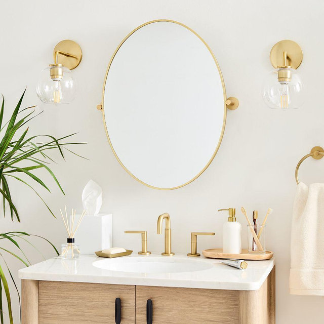 Metal Frame Pivot Mirror, Oval, Antique Brass