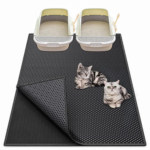 Waretary Cat Litter Mat, Pretty Litter Box Trapping Mat, 36" X 30"/30"x 24"Inch Honeycomb Double Scatter Control Layer Mat for Kitty, Urine & Waterproof, Washable, Easy Clean
