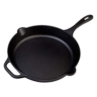Victoria SKL-212 Cast Iron Skillet Large Frying Pan Helper Handle Seasoned with 100% Kosher Certified Non-GMO Flaxseed Oil, 12 Inch, Black