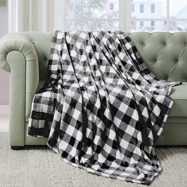 BEDELITE Fleece Blankets Black and White Buffalo Plaid Twin Size Blankets for Couch & Bed, Plush Microfiber Fuzzy Checkered Blanket, Super Soft & Warm Lightweight Throw Blankets for Spring and Summer