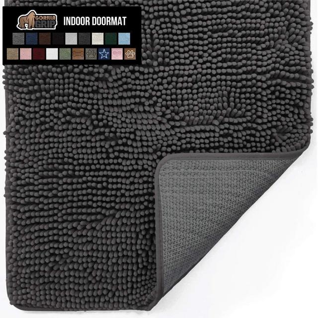 Gorilla Grip Original Indoor Durable Chenille Doormat, 30x20, Absorbent, Machine Washable Inside Mats, Low-Profile Rug Doormats for Entry, Mud Room, Back Door, High Traffic Areas, Charcoal