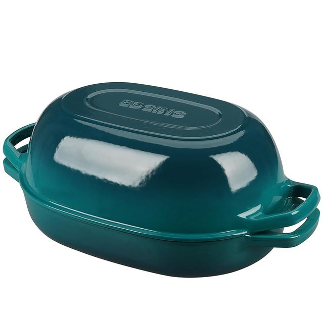 EDGING CASTING Enameled Cast Iron Oval Dutch Oven Pot with Lid, Dutch Oven for Sourdough Bread Baking, Oval Bread Pan, 7qt, Darkcyan