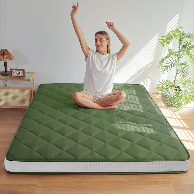 MAXYOYO 6" Extra Thick Futon Mattress Floor Mattress, Twin Size Diamond Pattern Japanese Tatami Pad Roll Up Mat for Adults, Guest, Green
