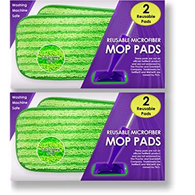 Reusable Mop Pads Fit Swiffer WetJet - Washable Microfiber Mop Pad Refills by Turbo - 12 Inch Floor Cleaning Pads Fit Both Dry Mops and Wet Jet Mop Heads - 4 Pack