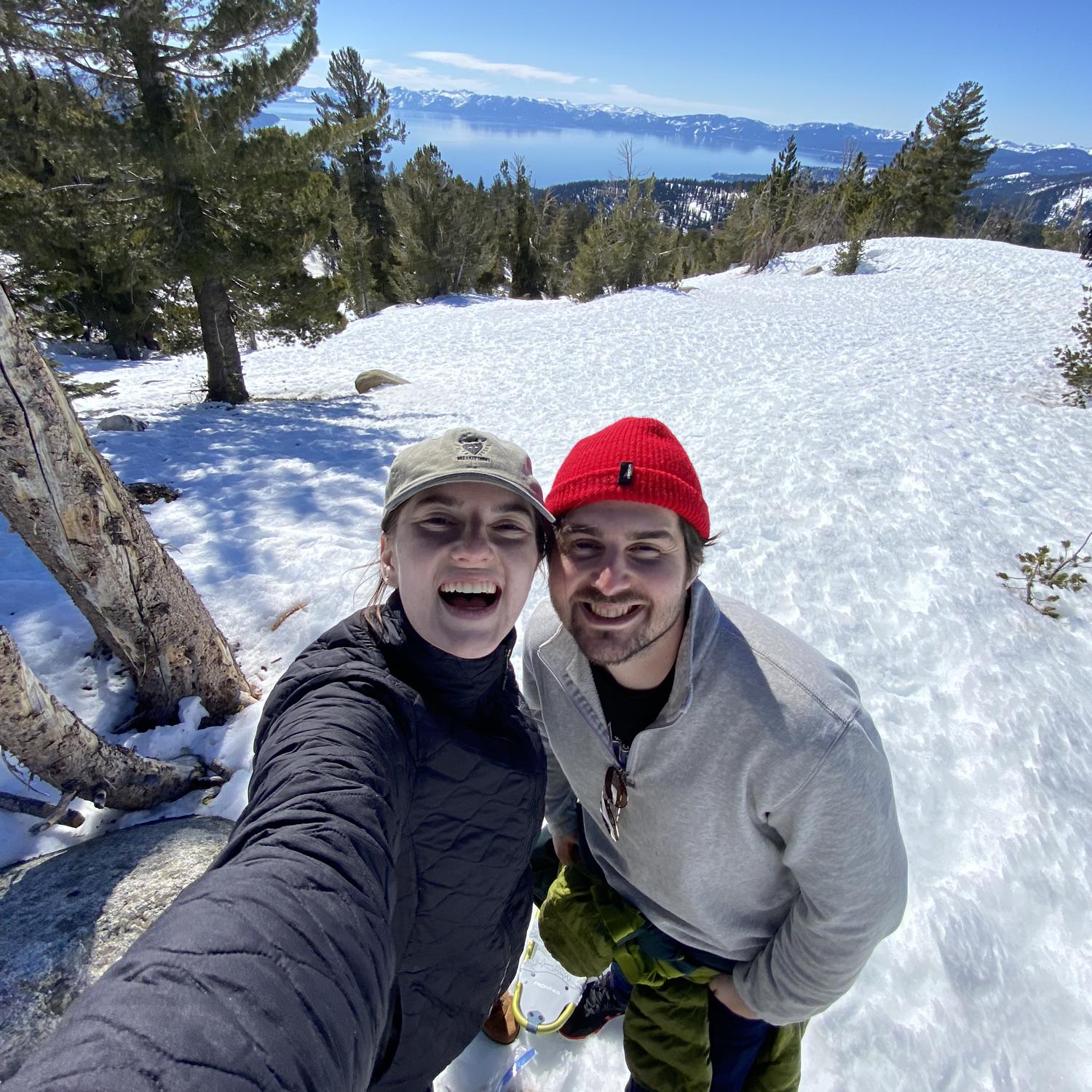 Third date - feeding the birds! Here’s our pic from the top of the mountain at Chickadee Ridge overlooking Lake Tahoe.