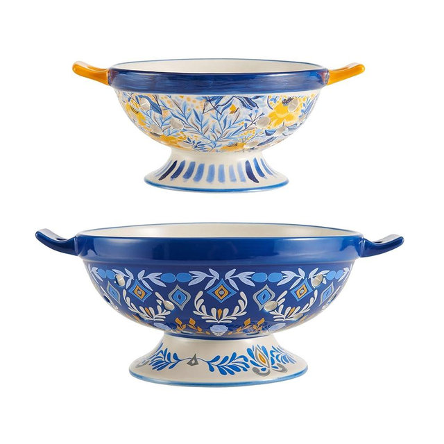 Fitz and Floyd Madeline Ceramic Set of 2 Colanders, Multicolored