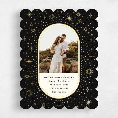 Black Scalloped Wedding Save the Date - Heron Photo Foil