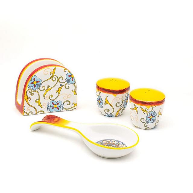 Euro Ceramica DUO-86320 Duomo Collection Servingware, 4-Piece Table Necessities Set, Gold and Cream