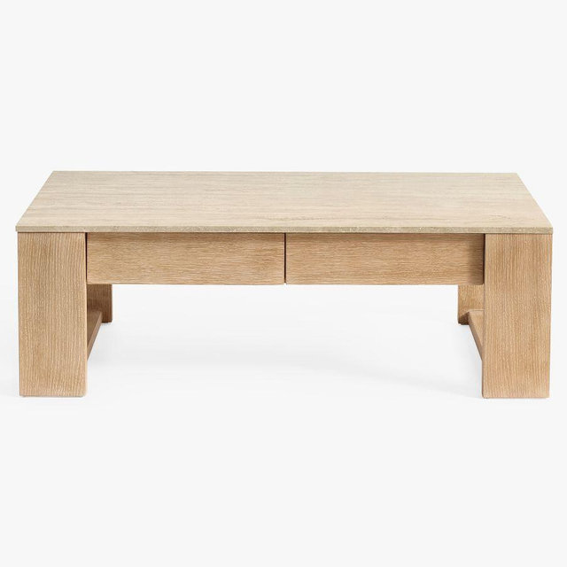 Travertine Rectangular Coffee Table, Fog