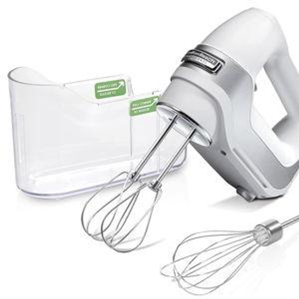 Hamilton Beach Professional 5-Speed Electric Hand Mixer with High-Performance DC Motor, Slow Start, Snap-On Storage Case, Stainless Steel Beaters & Whisk, White (62652)
