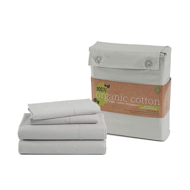 100% Organic Cotton Full Sheets Set, 4-Piece Pure Organic Cotton Percale Sheets, Long Staple Cotton Sheets, Ultra Soft Bedding Sheets, Breathable GOTS Certified,Fits Mattress Upto 15" Deep - Silver
