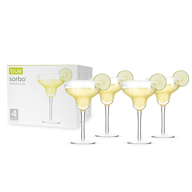 True Margarita Daquiri Glass, Set of 4 Crystal Stemmed Cocktail Glasses, Clear Glass, Dishwasher Safe, Holds 10 oz
