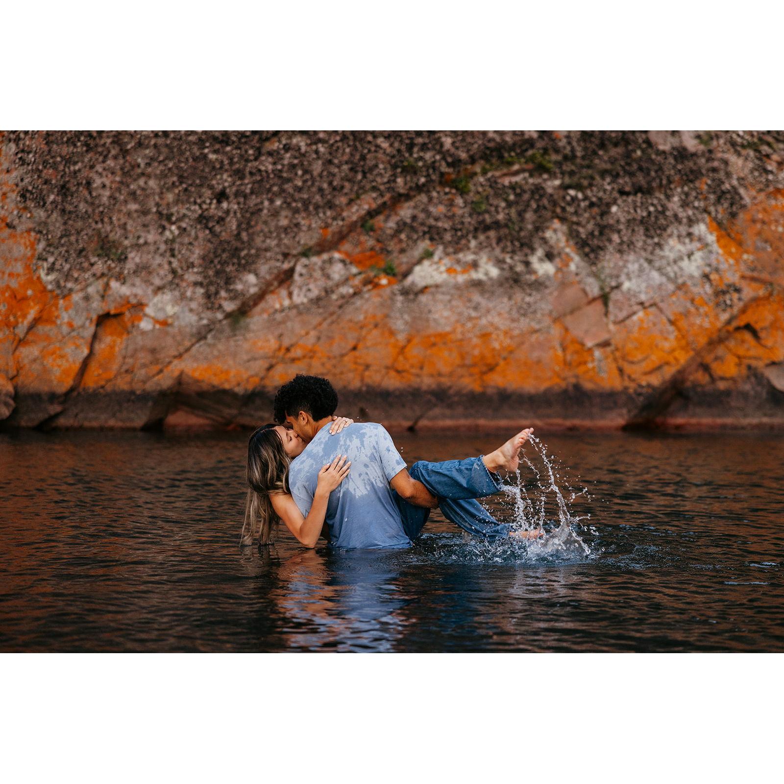 Engagement photo session at Black Beach, Silver Bay...