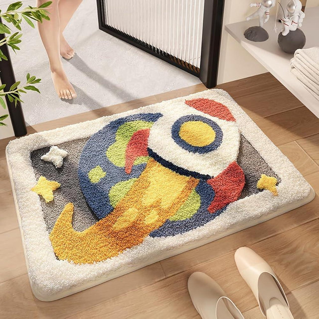 Loismood Planets Bathroom Mat Soft Fluffy Absorbent Rug Non-Slip and Machine Washable Carpet for Bathroom, Sink and Bedroom (Rush Out into Space, 23"x16")