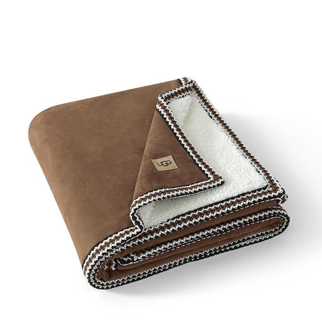 UGG Kirkwood Quilted Throw Blanket – Ultra Soft 50" x 70" Machine Washable Throw with Braided Edge, Perfect Cozy Accent for Bedroom or Living Room Decor (Chestnut)