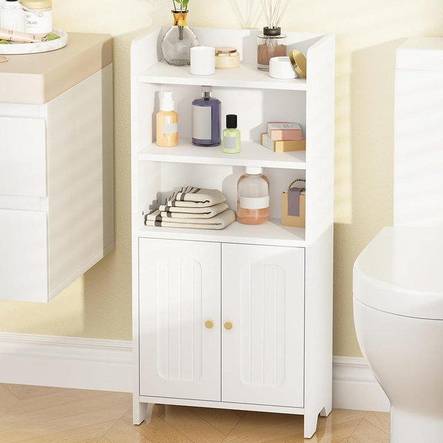 BEWISHOME Bathroom Storage Cabinet, Small Floor Cabinet, Toilet Paper Cabinets with 2 Doors and Shelves, Bathroom Organizers and Storage for Small Spaces, White 7.9" D x 14.6" W x 31" H YYG08W