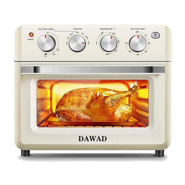 Dawad Convection Toaster Oven Countertop, Air Fryer Combo, Small Size, 1500W, Retro Cream White, Accessories&Recipes, 10 Inch Pizza, 7 lbs Chicken, ETL Certified…