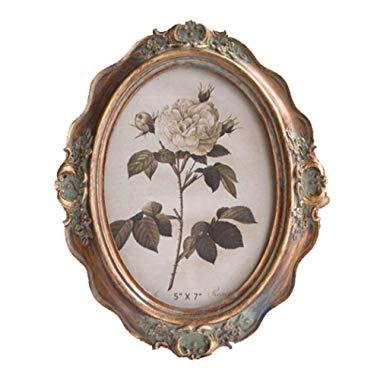 SIKOO Vintage Picture Frame 5x7 Oval Tabletop and Wall Hanging Photo Frame with Glass Front for Home Decoration (Bronze Gold)
