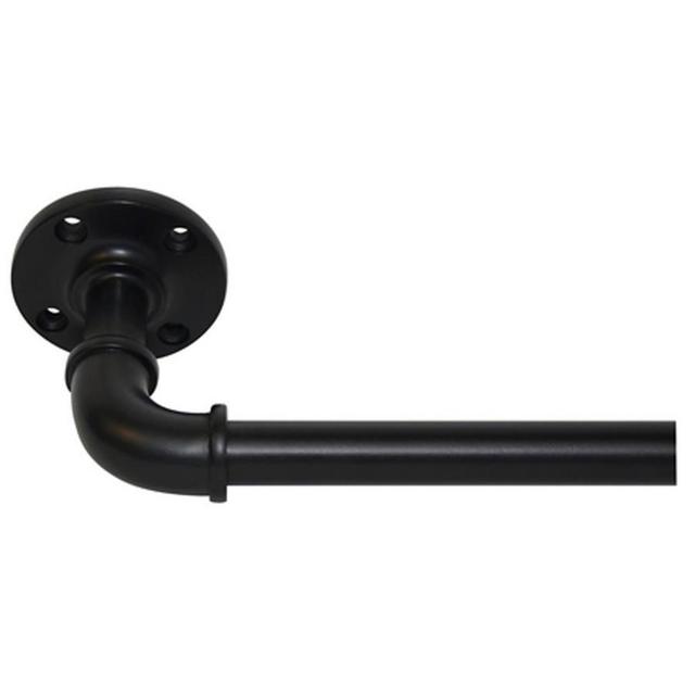 allen + roth Pipe Faux Industrial with Mounting Elbow and Flange 72-in to 144-in Black Steel Single Curtain Rod