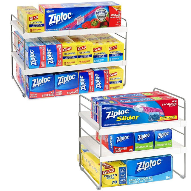 Pantry Organization And Storage, Expandable Foil And Plastic Wrap Organizer, Adjustable Kitchen Wrap Organizer Rack For Cabinet, Foil Saran Wrap Holder Shelf For Sandwich Plastic Bags Box, 2 Pack