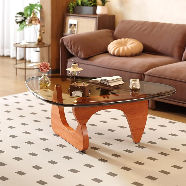 JCAJCA Coffee Table for Living Room Mid Century Modern Center Small Table with Glass Top and Wood, Walnut Brown(36 Inch)