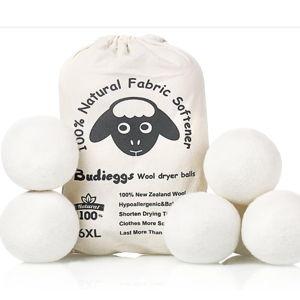 Wool Dryer Balls Organic XL 6-Pack, 100% New Zealand Chemical Free Fabric Softener for 1000+ Loads, Baby Safe & Hypoallergenic, Reduce Wrinkles & Shorten Drying Time Naturally