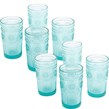 The Pioneer Woman Adeline 16-Ounce Emboss Glass Tumblers, Set of 4, Turquoise - 2 Pack