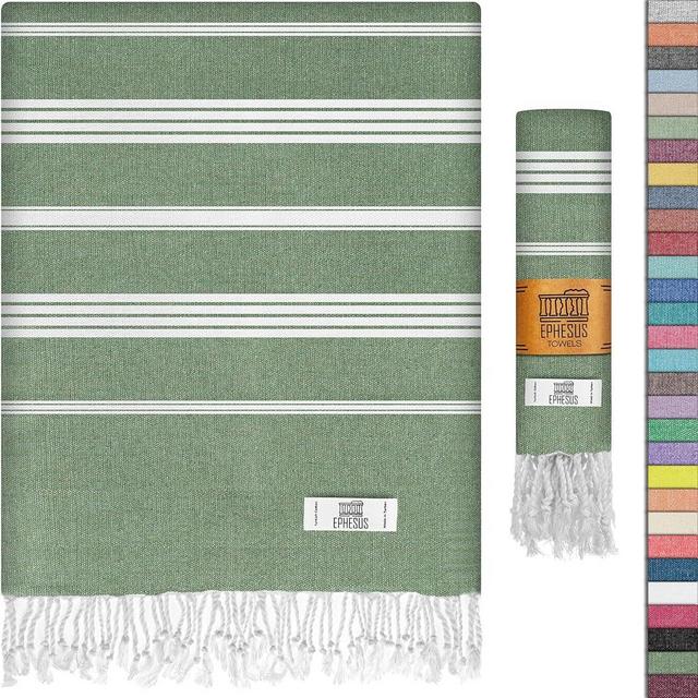 EPHESUS TOWELS Turkish Beach Towel - Turkish Cotton - 39x71 inch Oversized - Turkish Towel for Beach, Bath, Pool, Gym, Yoga - Prewashed, Lightweight, Quick Dry (Sultan, Pack of 1, Army Green)