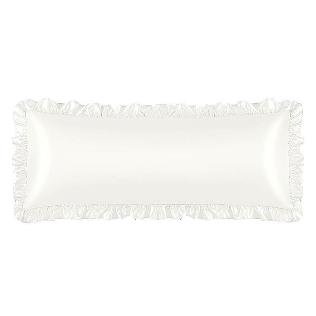 LINENLINE Ruffle Satin Pillowcase for Hair & Skin, Body Pillow Cover, White, 20x54 Inches, Envelope Closure, Similar to Silk Pillow Cases, Gifts for Girl