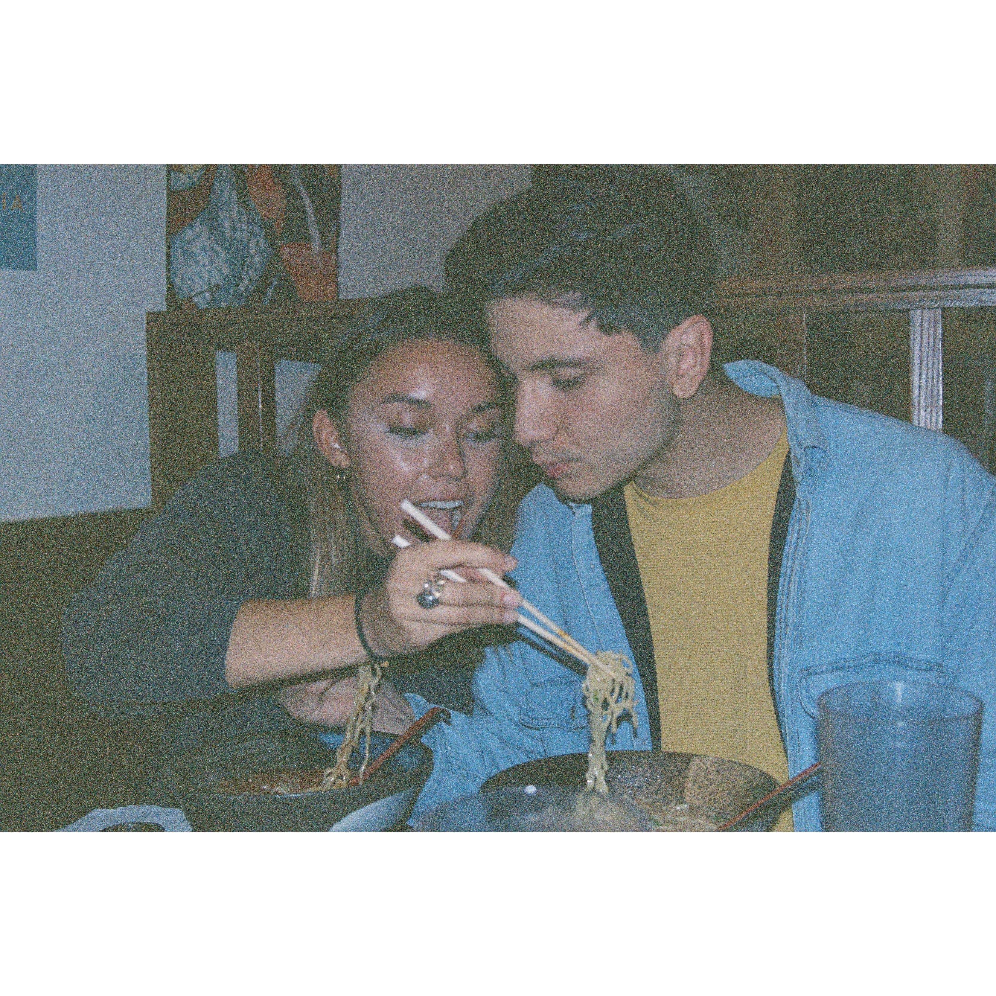 Em teaching Ed how to eat ramen. It's not as easy as it looks! (yes it is)